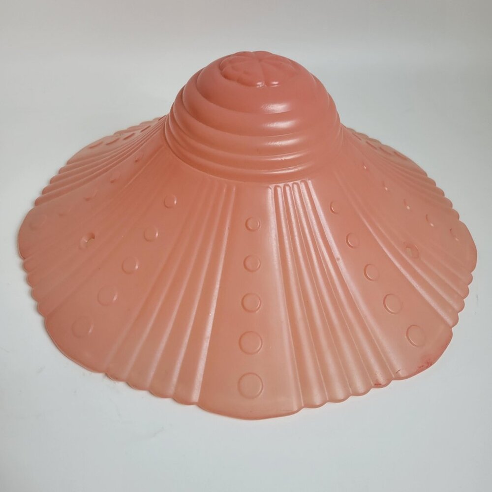 VTG 11" Flared Ribbed Peach Pink  Glass 3-Hole Ceiling Light Cover Shade 1930's